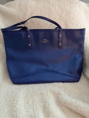Coach Royal Blue Leather Tote with Gold Logo